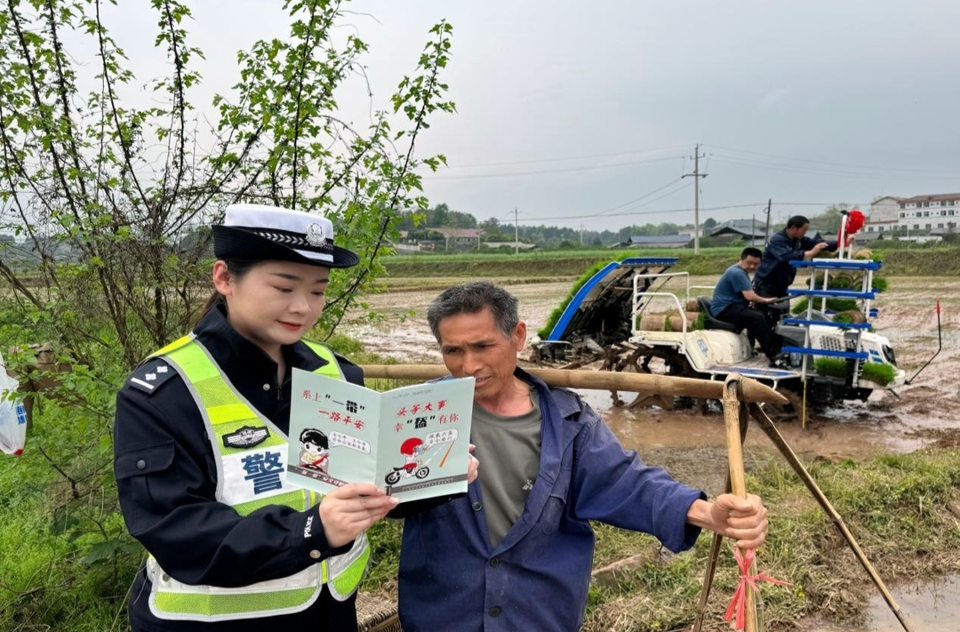 土桥镇：群众田间忙生产 交通宣传送手中