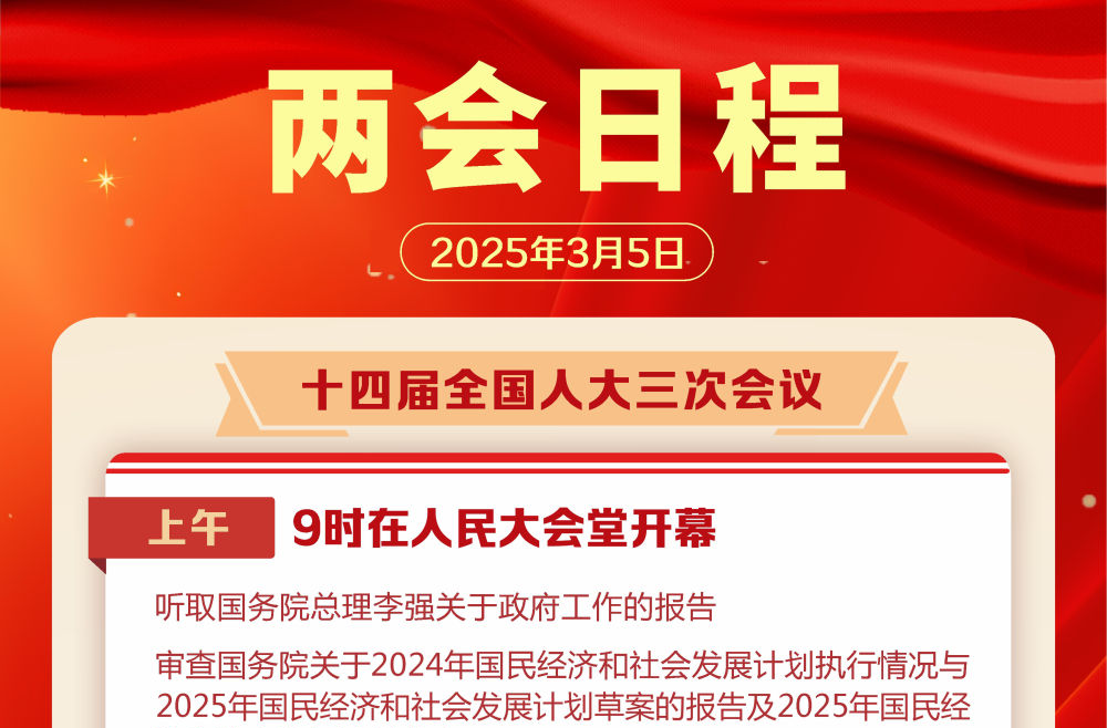 两会日程预告｜3月5日：十四届全国人大三次会议上午9时开幕