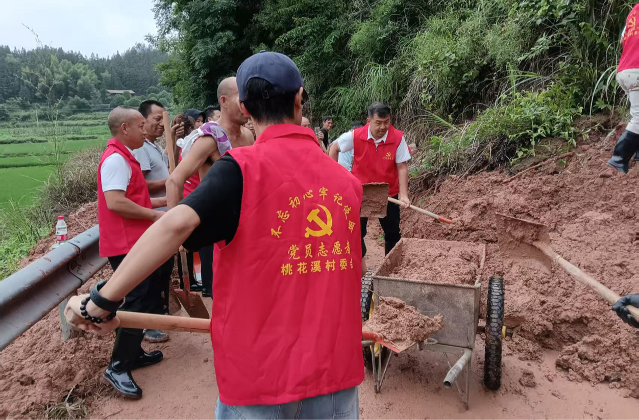 桃花溪村：干群合力清理道路塌方
