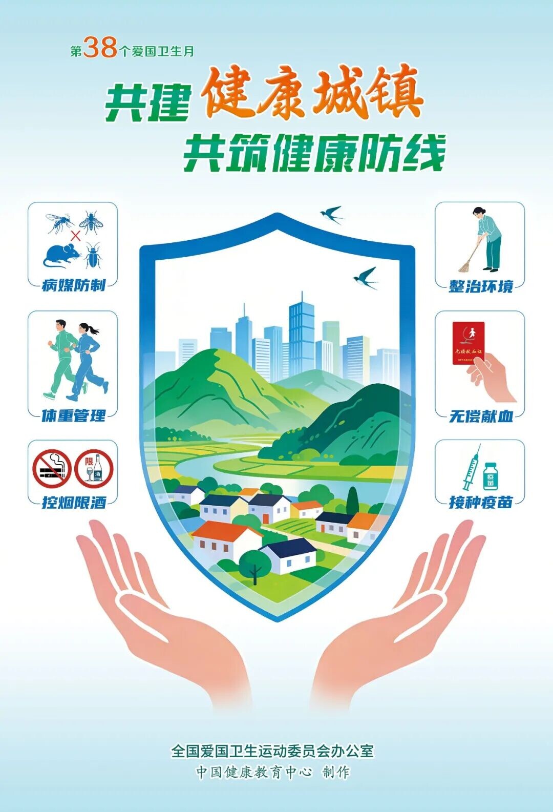 共建健康城镇 共筑健康防线 | 全国第38个爱国卫生月宣传海报发布