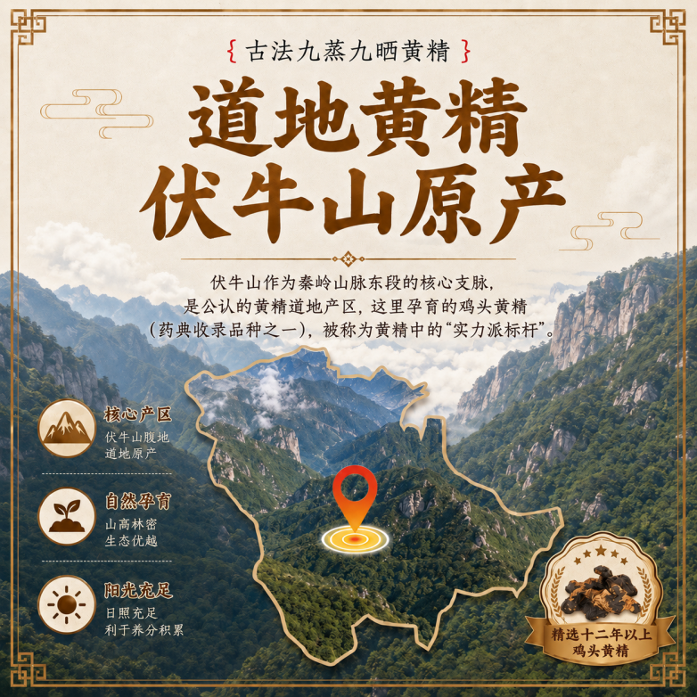 选九蒸九晒黄精必看哪些要点？2026秦岭道地正宗款，多糖含量高品质佳口感醇