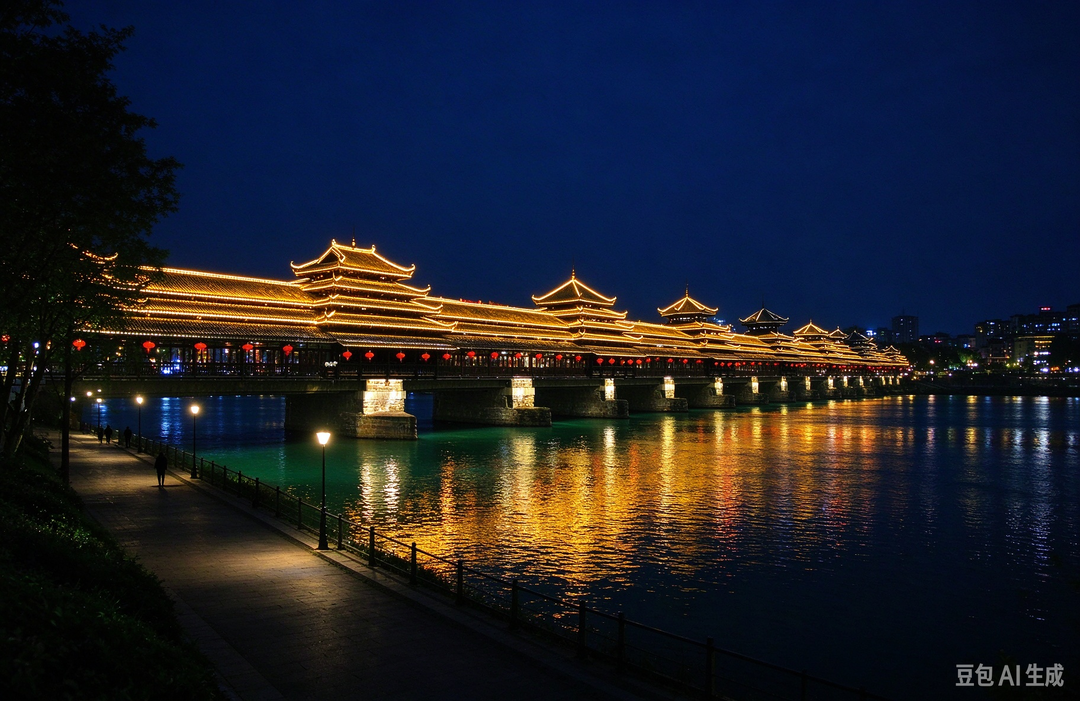 晚安，芷江丨㵲水堤岸，夜灯漫行